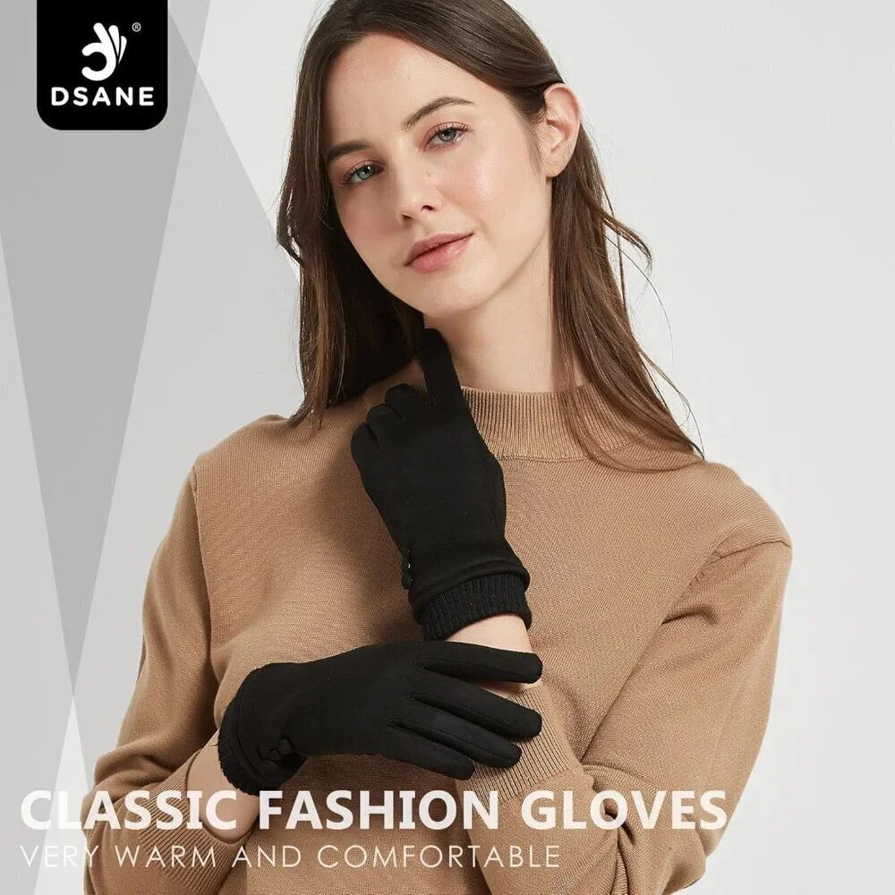 Women's Touch Screen Gloves Fleece Lined Wool Winter Gloves Black Medium